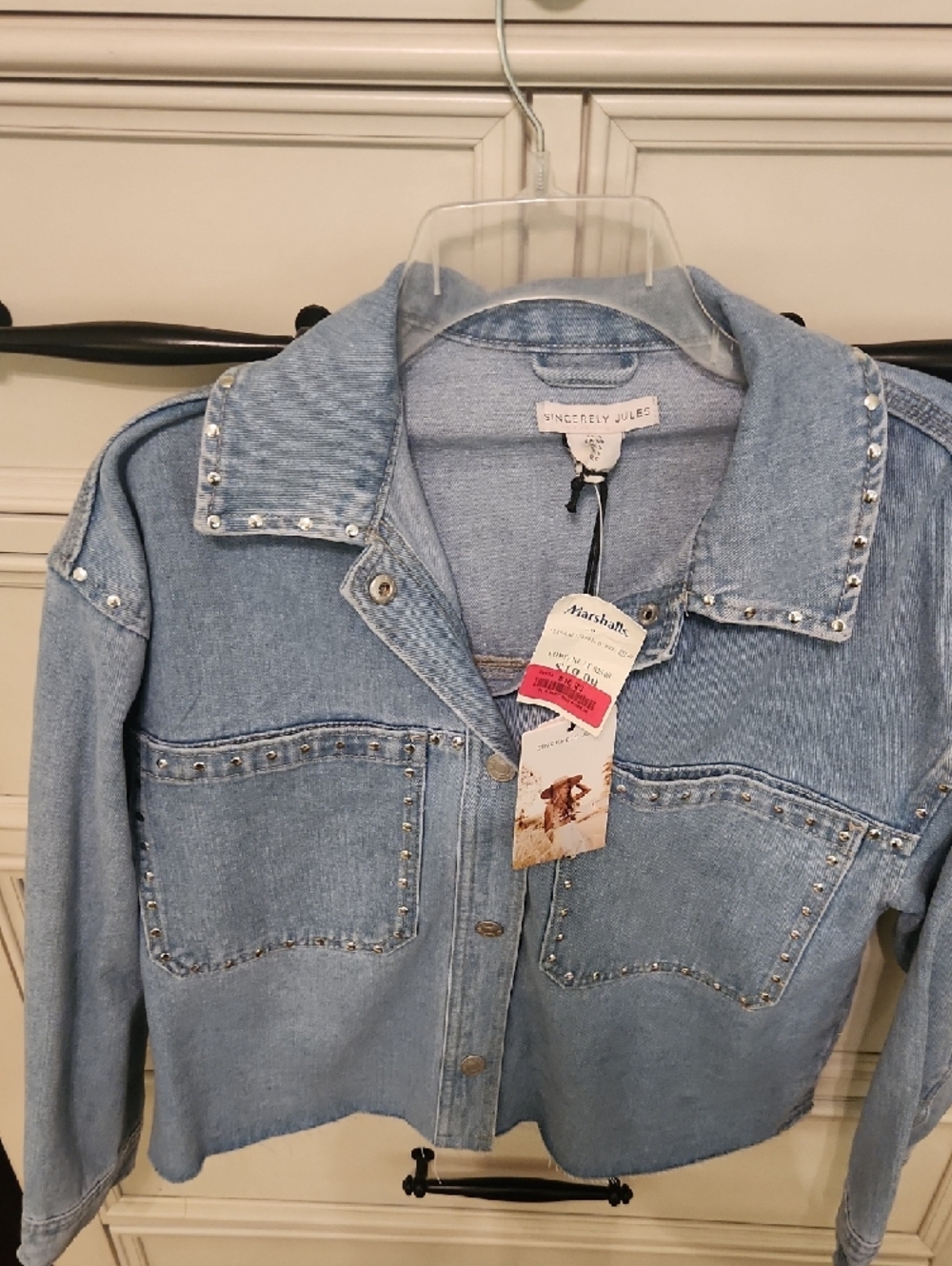 Sincerely Jules Light Blue Denim Jacket with Silver Studs - Picture 3 of 4